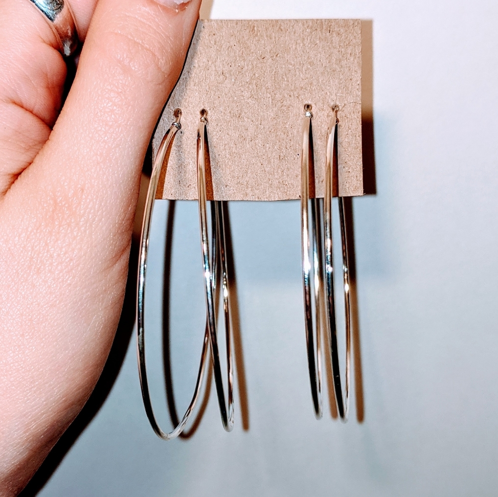 ‼️‼️2 Pairs of Silver Large Hoop Earrings | NWT - Picture 1 of 2